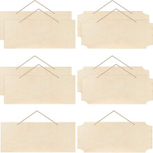 Conjunto de 10 placas retangulares de madeira inacabadas para pendurar, com cordas, ideais para pirografia, pintura e escrita.