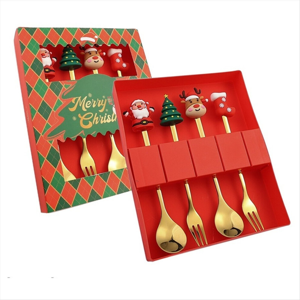 4Pcs Christmas Fork and Spoon Set,Stainless Steel Tableware,Coffee Tea Dessert Forks and Spoons Set-image-OPC-PN7GFZZ-NEW