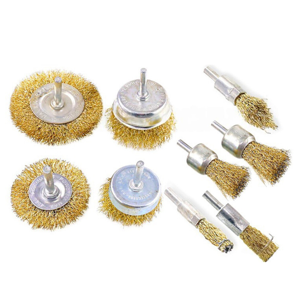 Wire Brush Wheel Cup Brush Set Coarse Crimped Shank Wire Wheel For Drill Attachment Electric Drill Wire Brush 9Pcs 4853301989859