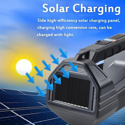 Lanterna solar LED com luz lateral COB multifuncional para camping, trilhas e pesca. 2