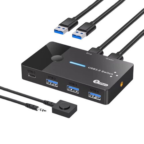 USB3.0 Switch 2 in 4 Out KVM Switch Laptop Host Sharing USB3.0 to Type-C Device Shared Mouse Keyboard and Printer