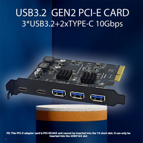 Κάρτα επέκτασης PCIE USB3.2 GEN2 10Gbps PCIE 4X σε 2 θύρες Type C + 3 θύρες USB-A Adapter Controller PCI-E 4X Riser Card 1