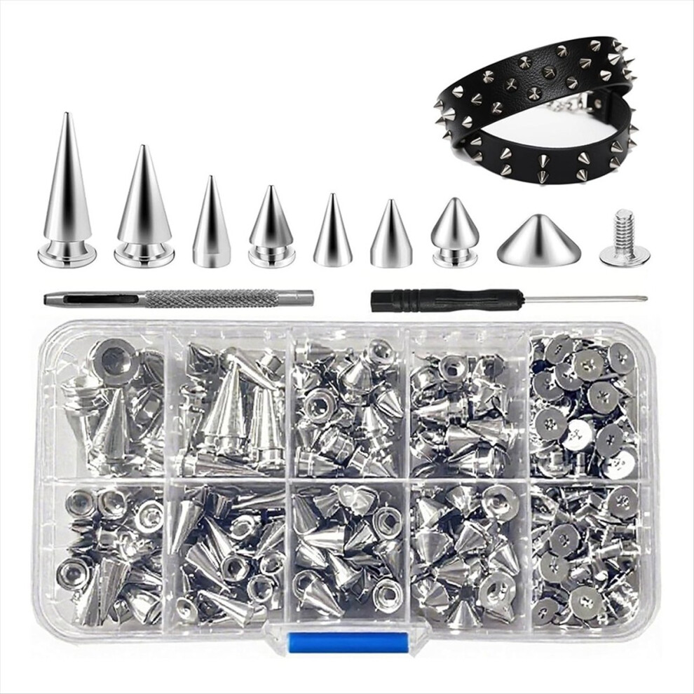 354 Pieces Punk Spikes And Studs Kit - 8 Sizes Cone Spikes, Metal Tree Spikes Studs For Leathercraft, Punk Clothing Diy 4853301917821