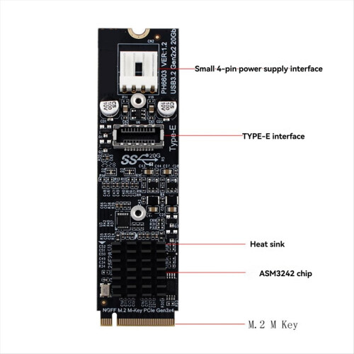 PH6603 M.2 MKEY PCIe σε μπροστινή θύρα USB 3.2 20Gb M.2 NVME σε θύρα επέκτασης TYPE-E για υπολογιστή 1