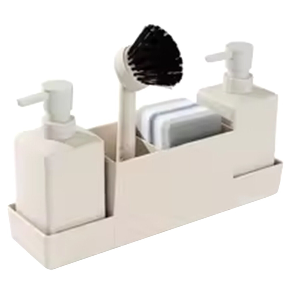 Kitchen Soap Dispenser With Sponge Holder Set For Sink Hand Soap And Dish Soap Dispenser With Brush Matte Beige 4853301925451