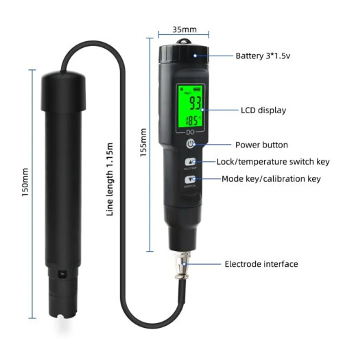 0-40mg/L Dissolved Oxygen Meter Digital Professional Oxygen Concentration Tester Plastic Sensitive Probe Water Quality 1