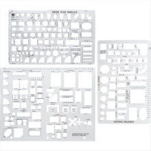 Conjunto de 3 modelos de ferramentas de desenho arquitetônico, estênceis reutilizáveis para desenho e ferramentas de desenho.