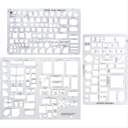 3PCS Templates Architectural Drafting Tools, Reusable Stencils for Drawing & Drawing Tools