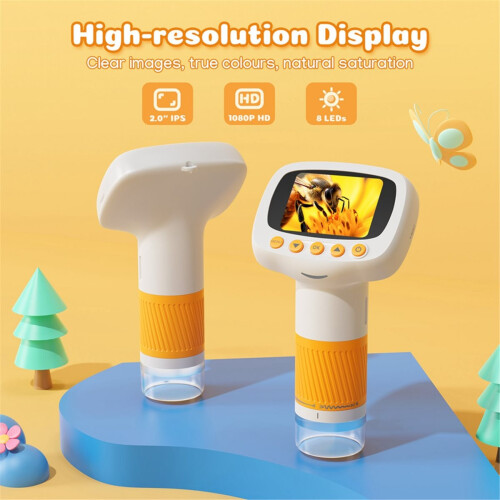 Handheld Microscope with Stand for Kids Mini Portable Pocket Microscope with 2.0" IPS Screen Toy Education Gift Students 2