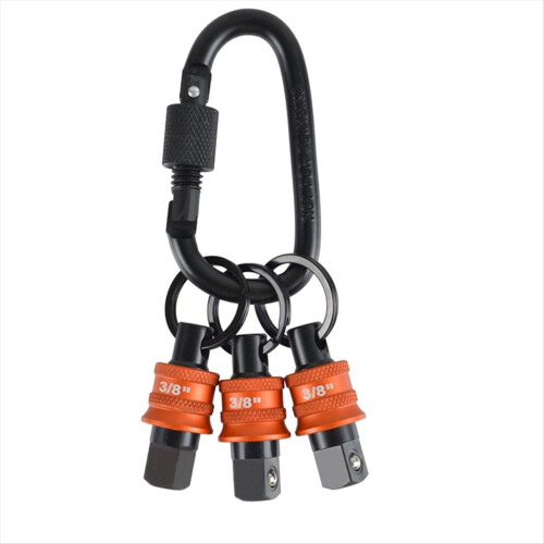 Socket Holder Keychain 3pc - 3/8in Socket Organizer with Quick Release and Clip - Impact Wrench and Toolbox Accessories