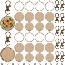12 Set Mini Wooden Embroidery Hoop Keychain Wooden Round Embroidery Hoops with Keychain for Embroidery Earring Hooks
