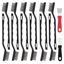 12 Pcs Mini Stainless Steel Wire Brush Set, Wire Scratch Brush with Curved Handle, Cleaning Weld Slag and Rust