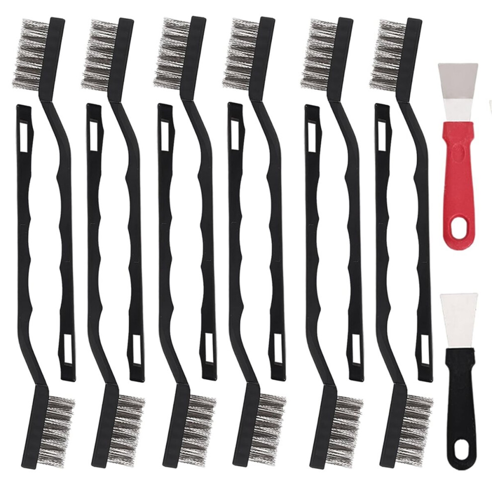 12 Pcs Mini Stainless Steel Wire Brush Set, Wire Scratch Brush With Curved Handle, Cleaning Weld Slag And Rust 4853264252960