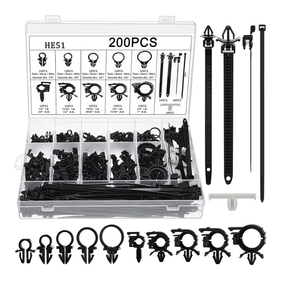200Pcs Car Wire Routing Clips Push Mount Cable Tie Assortment 15 Sizes Car Harness Routing Clips 4853301944506