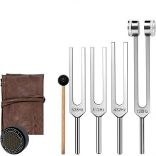 Stimmgabelset – 128 Hz, 432 Hz, 512 Hz, 528 Hz, gewichtete und ungewichtete Frequenzinstrumente mit Aktivator, Schlägel und veganem Beutel
