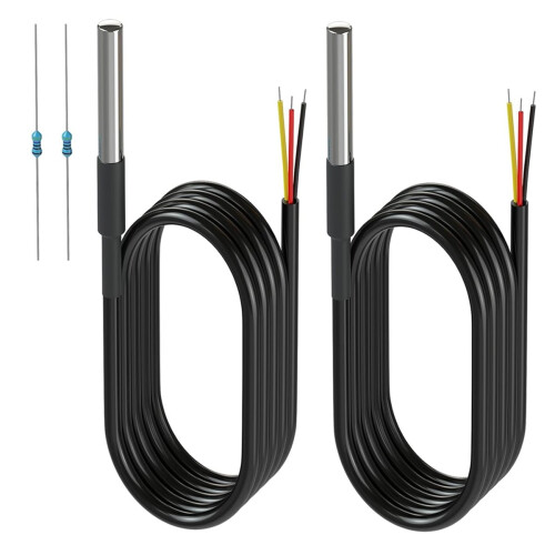2 Pack Waterproof Temperature Sensor Probes with 2 Pack 4.7K Ohm Resistors for DIY
