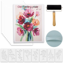 Gel Printing Plate 8x10 Inch, Complete Monoprinting Kit with Brayer Roller, Stencils & Rice Paper,for DIY Crafts