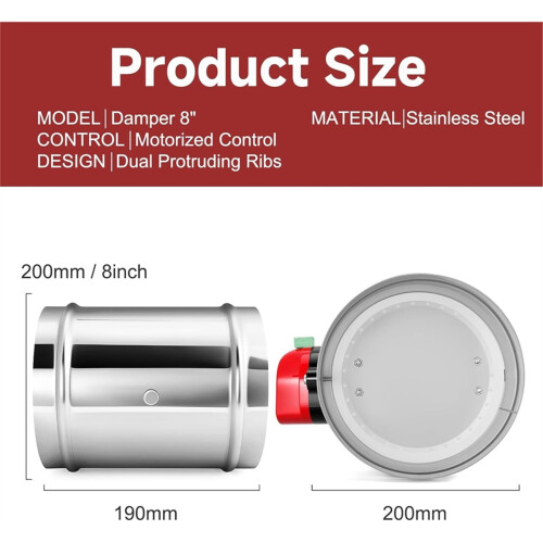 8" Motorized Duct Damper,Adjustable Volume Damper, Backdraft Damper Airflow Control for HVAC Ventilation System,AC 24V 2
