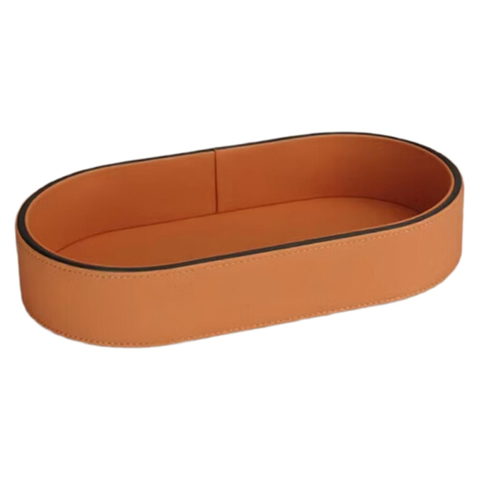 Orange Pu Leather Storage Box Entrance Jewelry Organizer Box Desktop Cosmetics Miscellaneous Tray Home Room Decoration