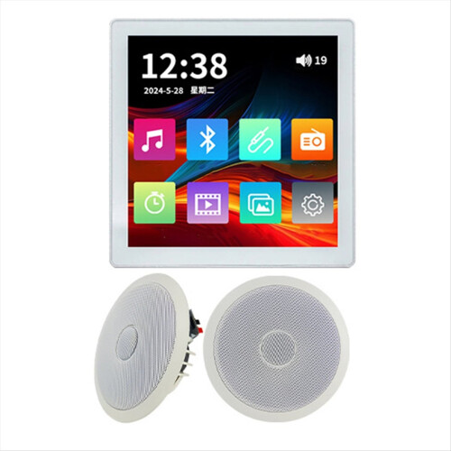 Bluetooth Wall Amplifier Touch Screen Audio Control Panel with TF FM Radio Integrated Stereo Ceiling Speaker System