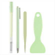 Set van 4 scrapbookgereedschappen met stickerpincet, lijmpen, schep en keramische snijder voor knutselen in de kleur groen