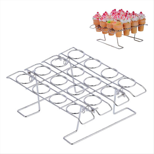 Cupcake-Backgestell, Eiswaffel-Backgestell mit 16 Mulden, Eiswaffelhalter aus Metall 1
