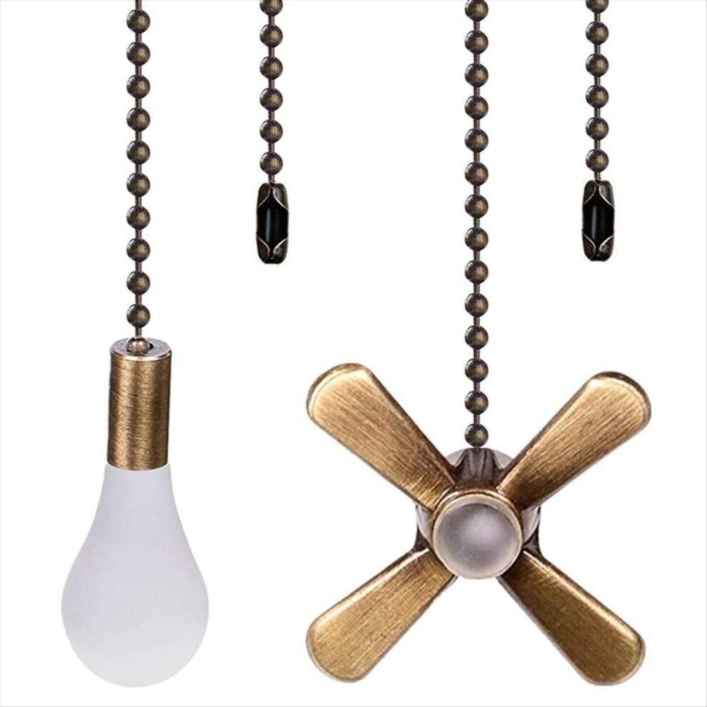 Ceiling Fan Pull Chains Set - 13.6 Inches, Copper, Fan & Light Bulb Design, 2 Pcs Copper 4853264217969