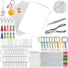 Schlüsselanhänger-Set mit 20 Blatt Papier (7,9 x 5,7 Zoll), Bleistiften, bunten Schlüsselringen und Biegeringen, Quasten, Locher und Pinzette