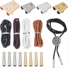 16-delige Bolo Tie-onderdelenset, met ijzeren bolo tie-schuifsluitingen van legering en stropdaskoord voor het maken van bolo tie
