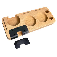 Base de madeira para compactador de café expresso com suporte integrado de silicone antiderrapante para porta-filtros de 51/54/58 mm.