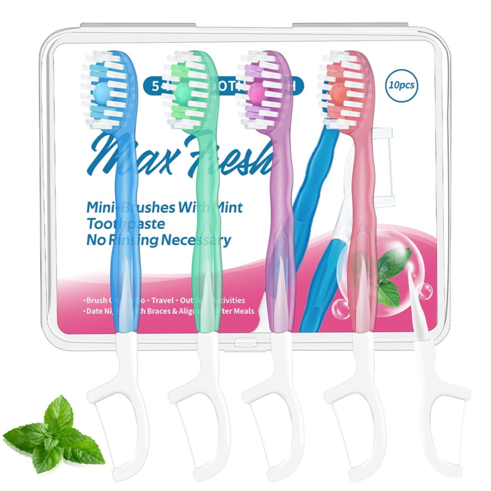 30 Pack Mini Disposable Toothbrushes - 5-in-1 Prepasted Travel Toothbrush with Toothpaste Floss & Pick for Hotel