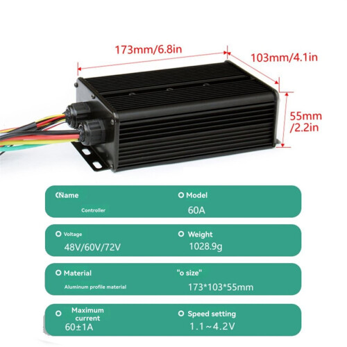 Electric Bicycle Controller System 48V 60V 72V 60A Three Mode Sine Wave Square Wave No Hall Effect Switching Controller 1