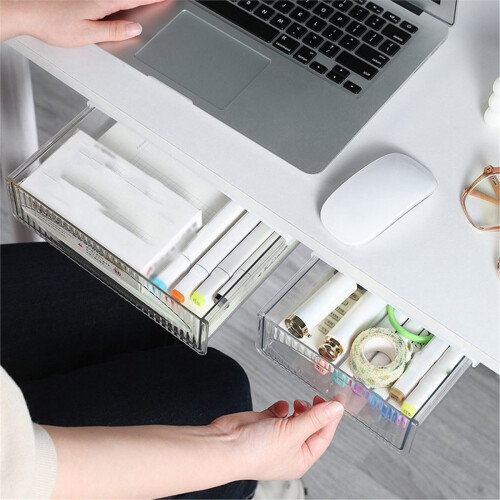 Storage Table Shelf Storage Box Pull Out Storage Box Hanging Under Desk Drawer Large Capacity Undertable Drawer Black 2