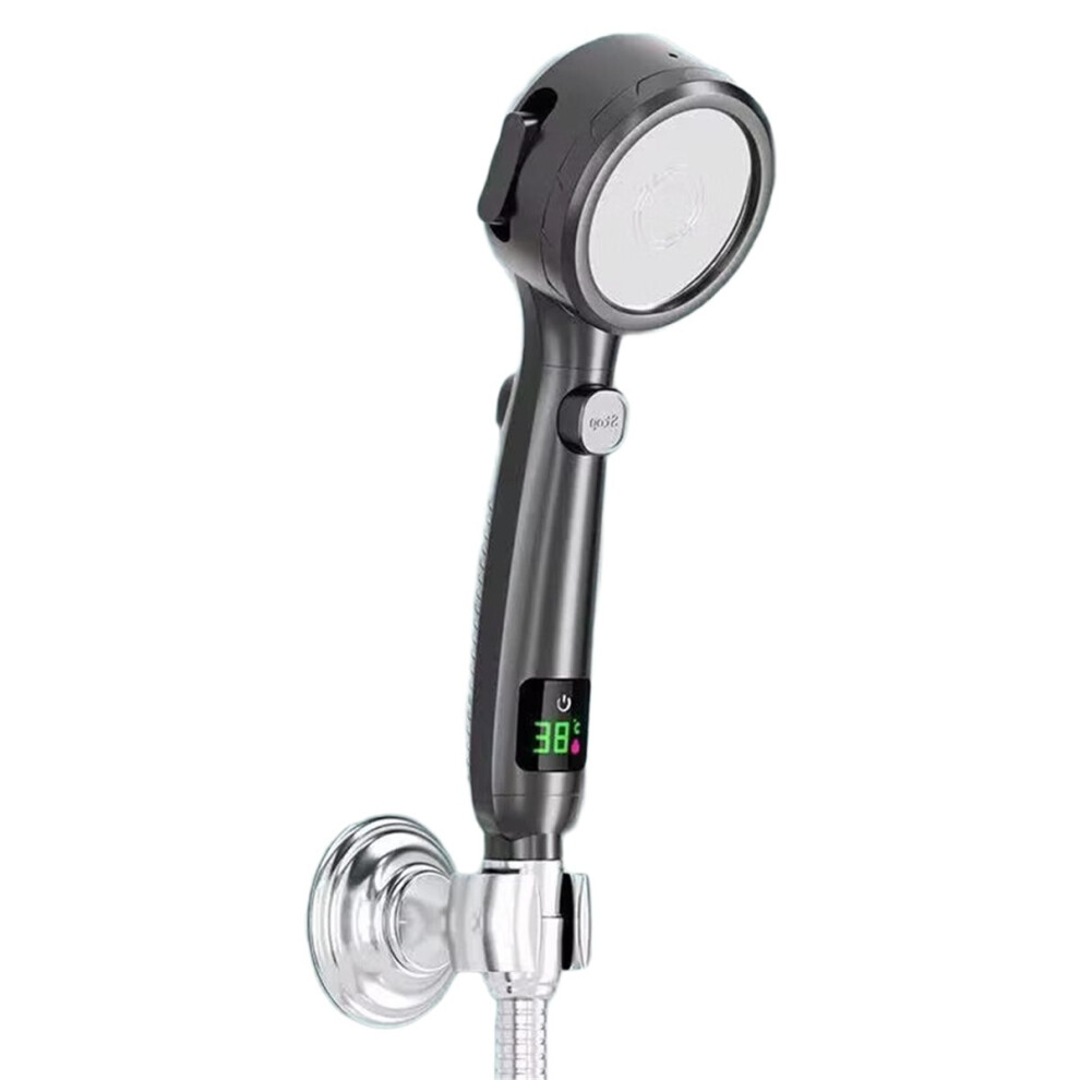 High Pressure Handheld Bathroom Shower Head Water Saving Showerhead Adjustable Gush Digital Temperature Display Black 4851434153451
