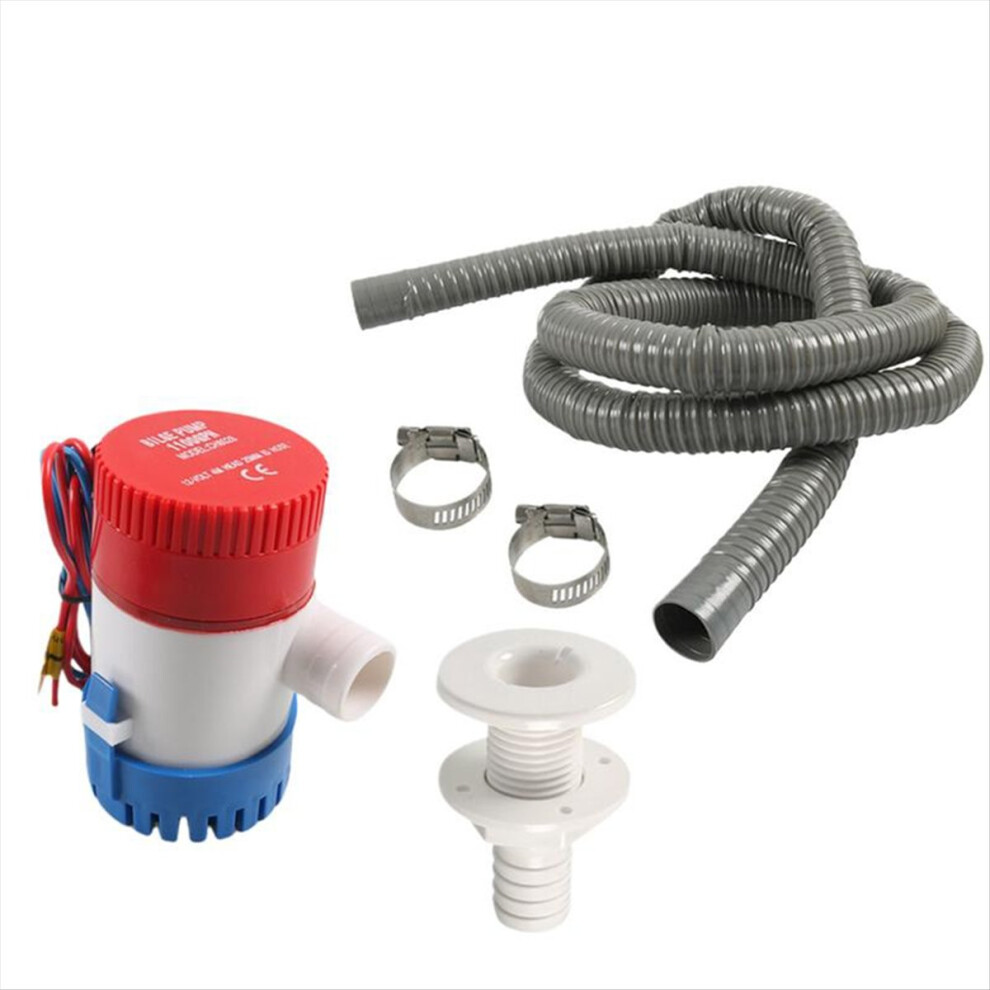 Bilge Pump Plumbing Kit 12V Bilge Pump with Bilge Pump Hose Thru-Hull Fitting and 2 Stainless Steel Clamps Bilge Pump