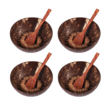 1 juego de cuencos de cáscara de coco natural con cuchara y soporte, aptos para helados, postres, arroz, aperitivos y frutos secos.