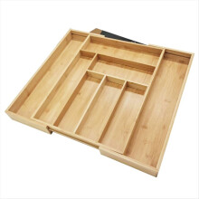 Organizador de gaveta expansível em bambu para utensílios, bandeja ajustável para talheres, divisórias de madeira para gavetas e ferramentas.