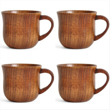 Lot de 4 tasses en bois massif naturel de 200 ml, idéales pour boire du thé, du lait, du café et autres boissons.