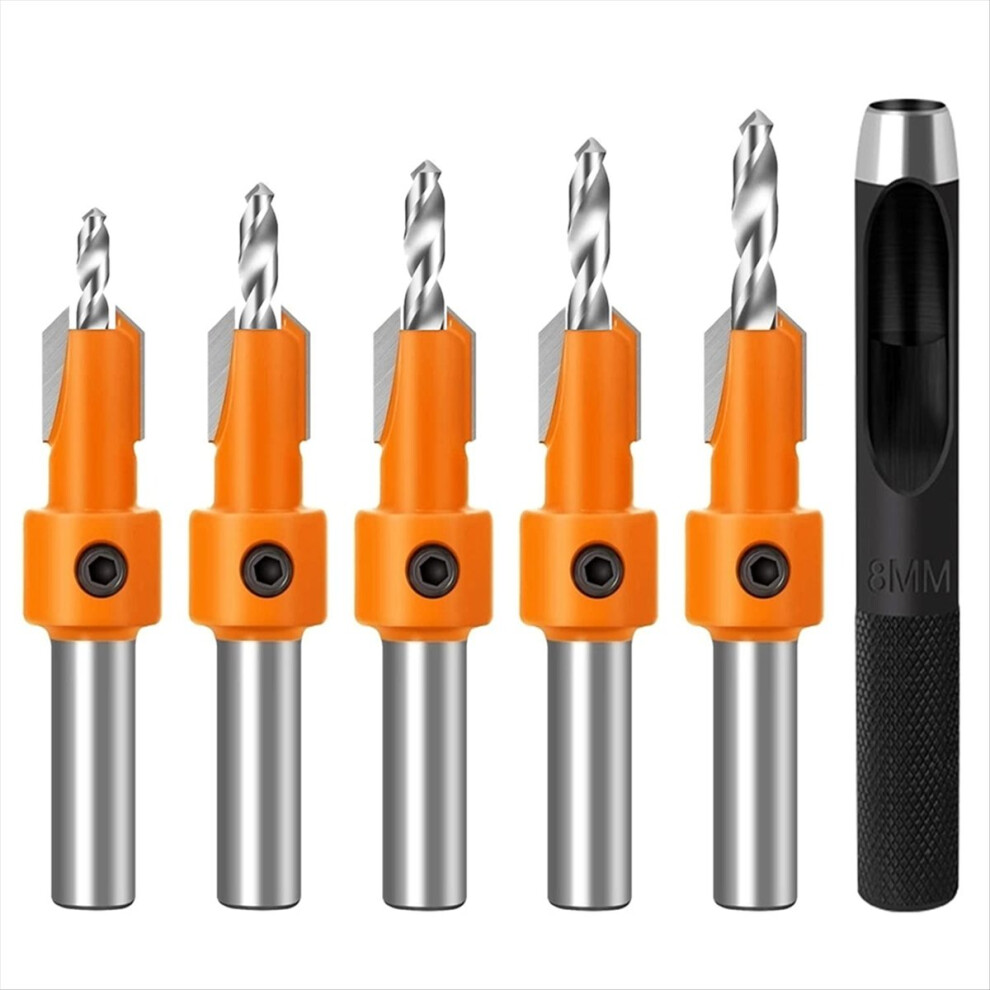 5Pcs Countersink Drill Bit Set For Wood 8Mm Shank Hss Wood Screw Drill Router Bits Hole Punch Woodworking Tools 4851434116845