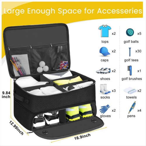 Golf Trunk Organizer with Shoe Storage, Multi-Compartment Car Storage Box Golf Accessories 2