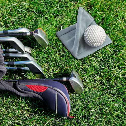 Toalha para Bola de Golfe com Clipes 5,5 x 5,5 Polegadas, Toalha de Golfe Premium em Microfibra, Acessórios para Limpeza de Bolas de Golfe, Cinza 1