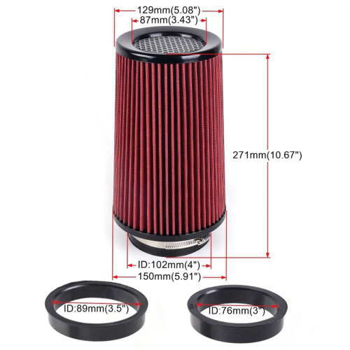 Car Air Filter Modification High Flow Intake Car Cold Air Intake Air Filter Purification Pipe Modification Red 2