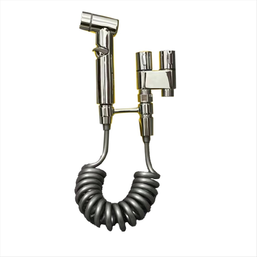Stainless Steel Household Toilet Handheld Bidet Double Outlet Angle Valve Pressurized Nozzle Flushing Device Silver 4851434130186