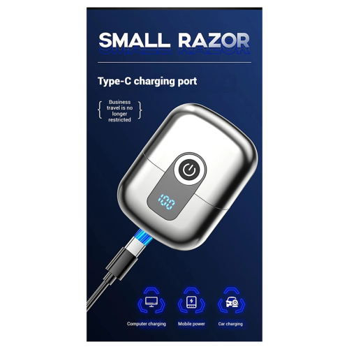 Barbeador Elétrico Masculino com Cabeça Magnética, Mini Portátil, Dupla Cabeça e Visor Digital