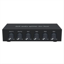 4 in 2 Out 3.5mm AUX Audio Switch Mixer Splitter Stereo High Fidelity with Op Amp Volume Adjustment,No Switching EU PLUG
