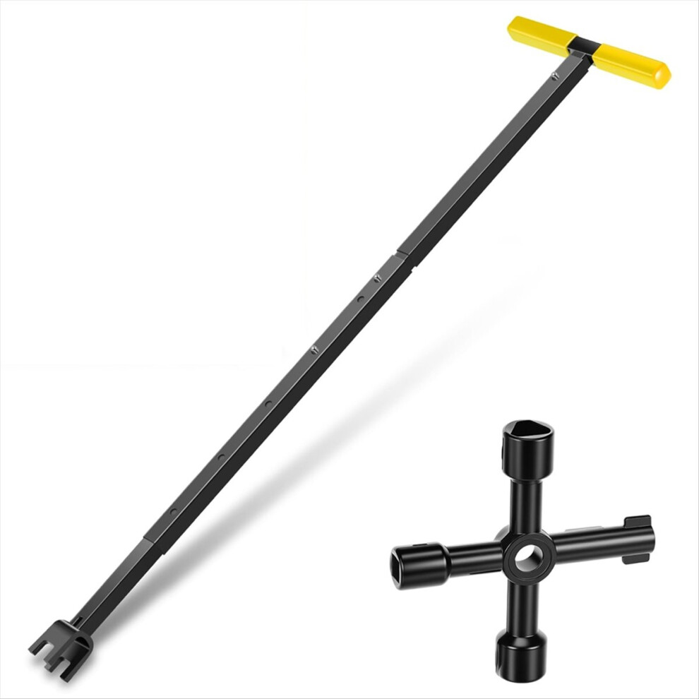 Water Meter Key, 17-37 Inch Adjustable Length Water Shut Off Tool With 4-Way Utility Key -Handle Water Meter Wrench 4851434142882