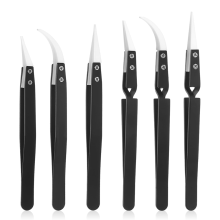 6 stuks keramische pincetten voor omgekeerd solderen, antimagnetische puntige en gebogen punten, pincetset voor het vastklemmen van soldeerspoelen