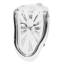 Melting Distorted Clock Art Decor for Living Room - Plastic Desktop Electronic Wall Clock Silver