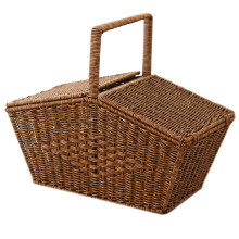 Handmand in pastorale stijl met deksel, imitatie rotan, picknickmand, fruit, snacks, diverse opbergmand B