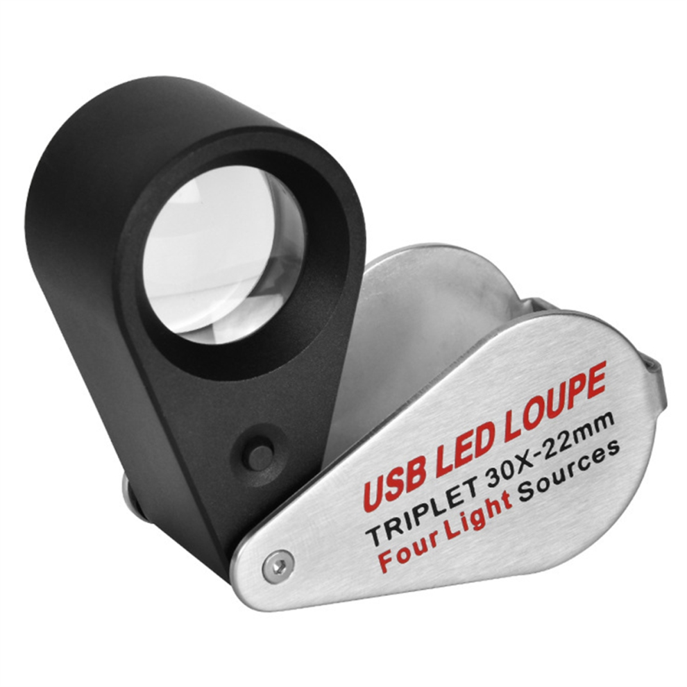 Light Rechargeable Four-Colour Source 13Led Magnifier Diamond Jeweler Loupe Necklace Gem Uv Lamp Mini Pocket 30X